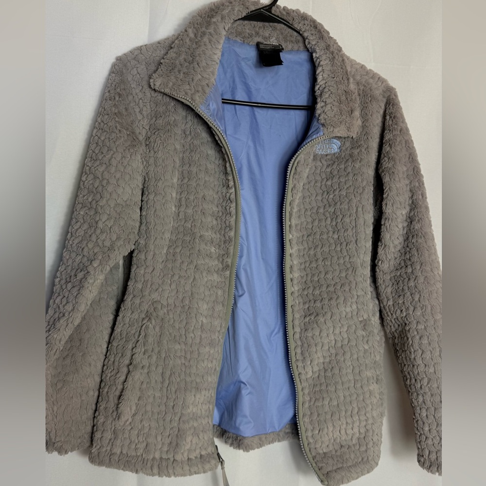 The North Face Textured Gray Jacket with Light Blue Interior
